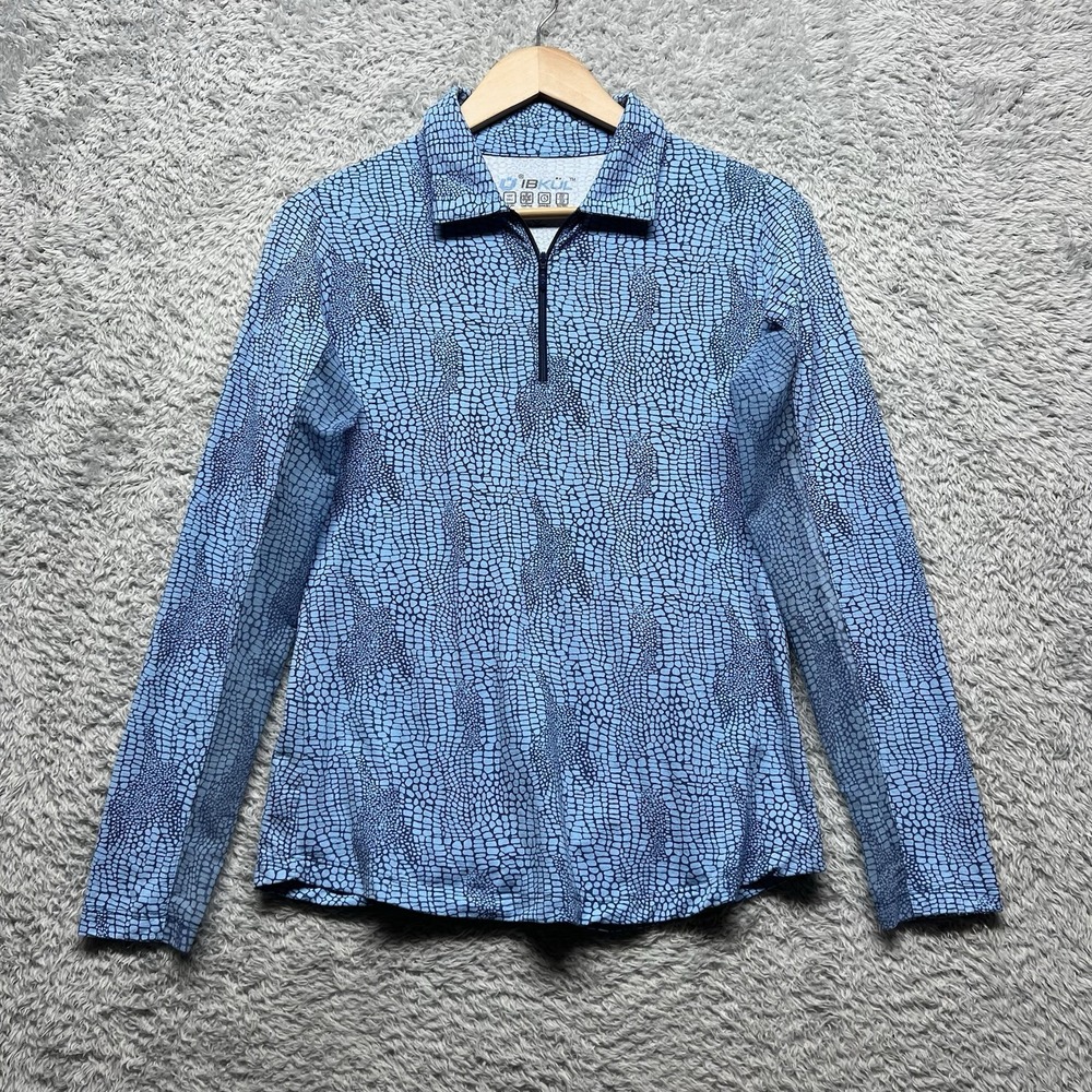 Ibkul Snake Print 1/4 Zip Top Womens Small Blue Moisture Wick UPF 50 Icefil